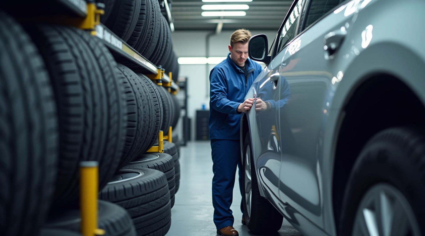 Modern tyre service facility with organized equipment and professional workspace