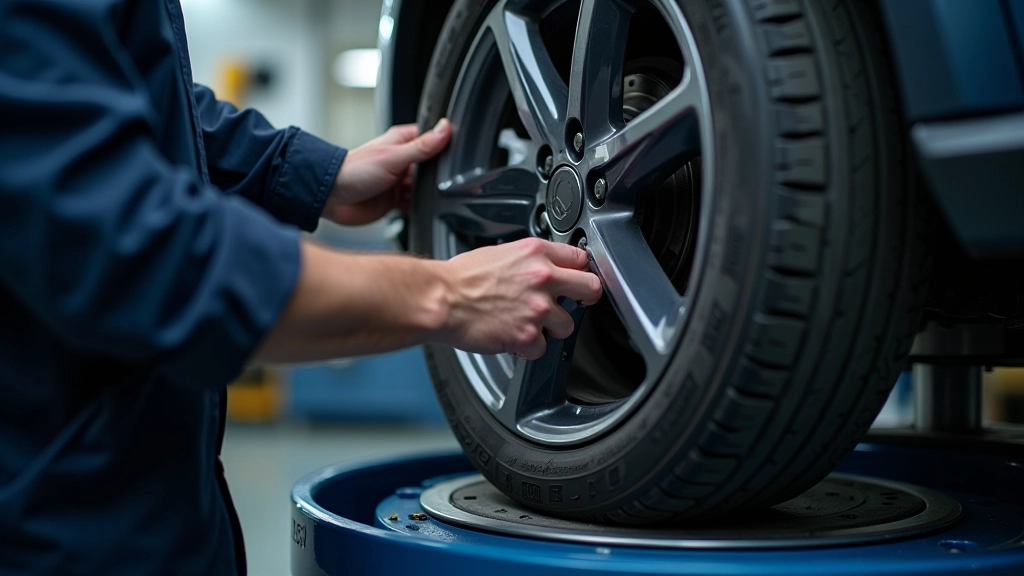 Precision wheel balancing equipment in professional automotive service environment